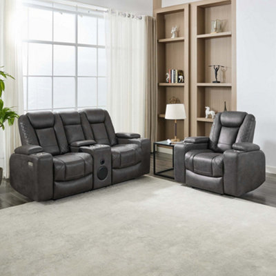 B&Q -  Ashton 1+2 Seater Fabric Auto Recliner Sofa Set Grey
