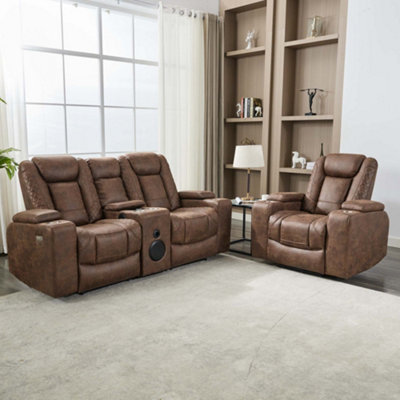 B&Q -  Ashton 1+2 Seater Fabric Auto Recliner Sofa Set Brown