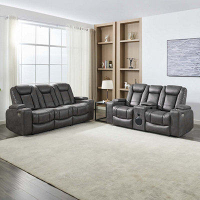 B&Q -  Ashton 2+3 Seater Fabric Auto Recliner Sofa Set Grey
