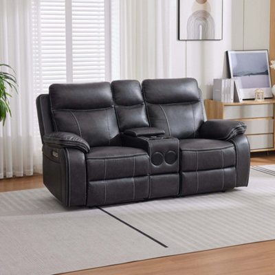 More4Homes Vinson Electric Recliner 2 Seater Sofa Air Leather With Speakers & Usb-C Charging (Charcoal) from B&Q