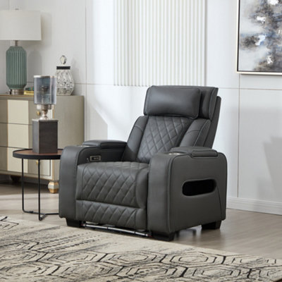 More4Homes Capri Electric Recliner Cinema Chair (Charcoal)Air LeatherUsb/c ChargingLed LightingCupholdersStorage from B&Q