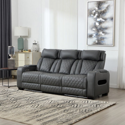 More4Homes Capri Electric Recliner 3 Seater Sofa (Charcoal)Fold Down Drinks TrayWireless ChargingAir LeatherLed LightingCupholders from B&Q