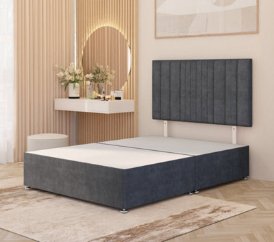 B&Q -  Somnior Alexas Plush Velvet 3Ft Single Divan Bed Base With Upholstered Headboard Charcoal