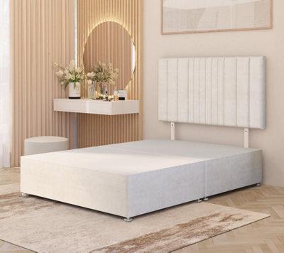 B&Q -  Somnior Alexas Plush Velvet 3Ft Single Divan Bed Base With Upholstered Headboard Ivory