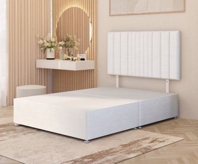 B&Q -  Somnior Alexas Plush Velvet 3Ft Single Divan Bed Base With Upholstered Headboard White
