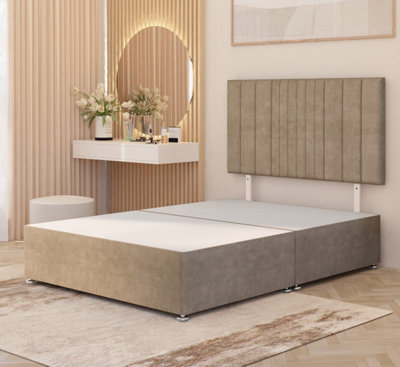 B&Q -  Somnior Alexas Plush Velvet 3Ft Single Divan Bed Base With Upholstered Headboard Beige