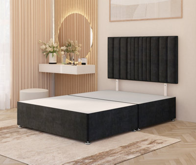 B&Q -  Somnior Alexas Plush Velvet 3Ft Single Divan Bed Base With Upholstered Headboard Black