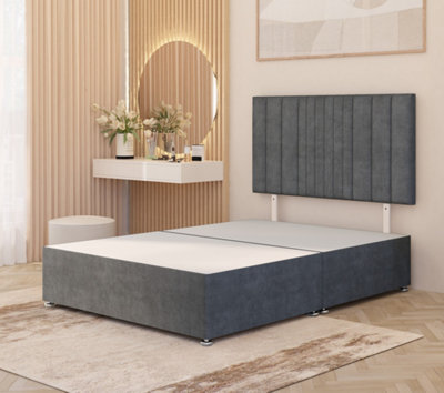 B&Q -  Somnior Alexas Plush Velvet 3Ft Single Divan Bed Base With Upholstered Headboard Silver
