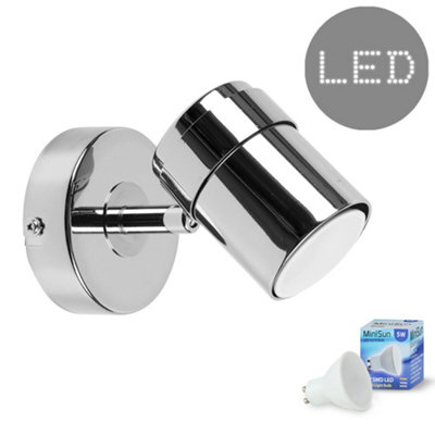 B&Q -  Rosie Silver Indoor Wall Spotlight And Gu10 Spotlight Led 5W Warm White 3000K Bulb