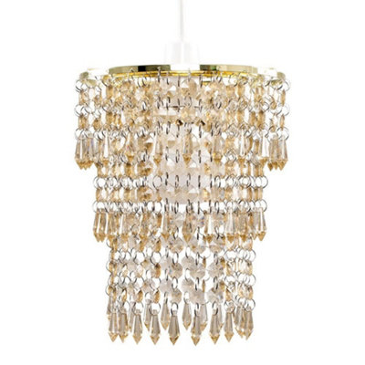 Valuelights 3 Tier Gold Acrylic Bead Droplet Ceiling Lamp Shade And Bulb from B&Q