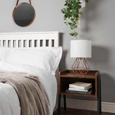 B&Q -  Angus Pair Of Angus Copper Metal Basket Cage Table Lamps With White Fabric Shades