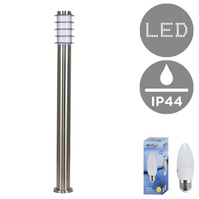 Valuelights Wharf Modern Outdoor Stainless Steel Bollard Lantern Light Post1 Metre from B&Q