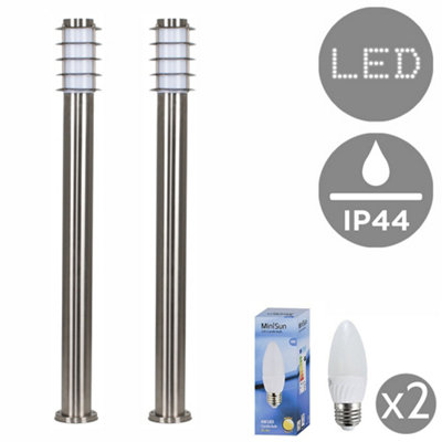 Valuelights Wharf Pair OfModern Outdoor Stainless Steel Bollard Lantern Light Posts1 MetreLed Candle Bulbs 3000K from B&Q