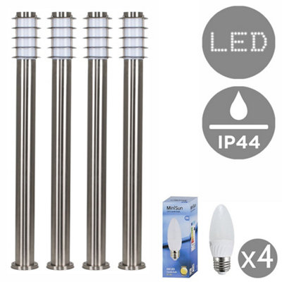 Valuelights Wharf 4 X Outdoor Stainless Steel Bollard Lantern Light Posts1 MetreComplete With 4W Led Candle Bulbs 3000K from B&Q