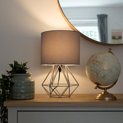 B&Q -  Angus Pair Of Angus Grey Metal Basket Cage Style Table Lamps With Grey Fabric Shade