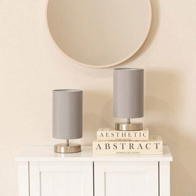 Valuelights Francis Pair Of Brushed Chrome Touch Table Lamps With Grey Shade from B&Q