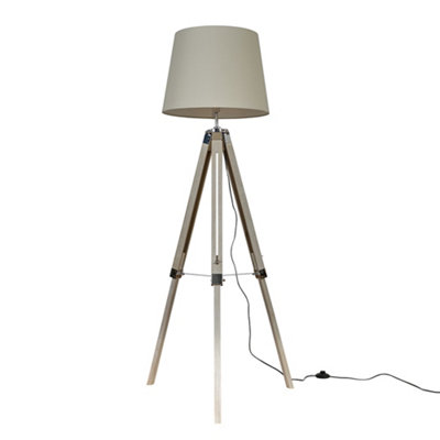 Valuelights Clipper Distressed Wood And Silver Chrome Tripod Floor Lamp With Beige Tapered Light Shade With 6W Led Gls Bulb from B&Q
