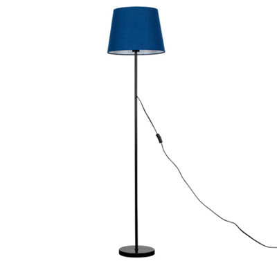 Valuelights Floor Lamp Base In Metal Finish With Navy Shade Black/Blue