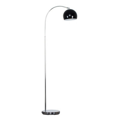 Valuelights Designer Style Chrome Stem Floor Lamp With Black Arco Style Metal Dome Light Shade With Led Gls Bulb In Warm White from B&Q