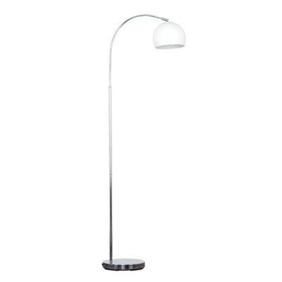 Valuelights Designer Style Chrome Stem Floor Lamp With White Arco Style Metal Dome Light Shade With Led Gls Bulb In Warm White from B&Q