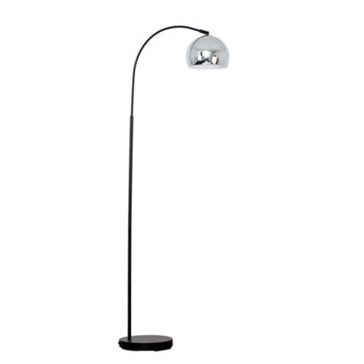 Valuelights Designer Style Black Stem Floor Lamp With Chrome Arco Style Metal Dome Light Shade With Led Gls Bulb In Warm White from B&Q