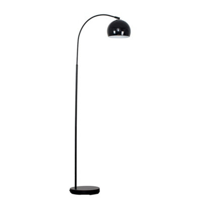 Valuelights Style Black Curved Stem Floor Lamp With Gloss Black Arco Style Metal Dome Light Shade With Led Gls Bulb In Warm White from B&Q