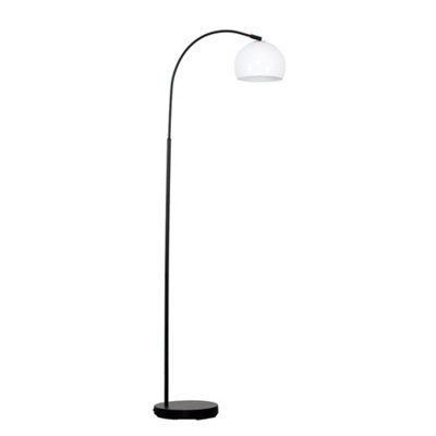 Valuelights Style Black Curved Stem Floor Lamp With Gloss White Arco Style Metal Dome Light Shade With Led Gls Bulb In Warm White from B&Q