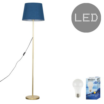 Valuelights Charles Gold Floor Lamp With Navy Tapered Shade And Bulb from B&Q