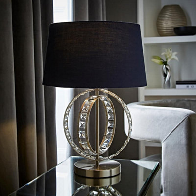 B&Q -  Rothwell Chrome Acrylic Jewel Intertwined Double Hoop Design Table Lamp With Navy Light Shade