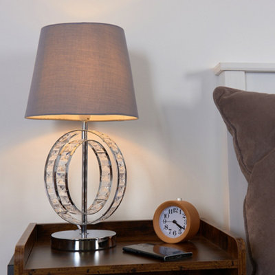 B&Q -  Rothwell Chrome Acrylic Jewel Intertwined Double Hoop Design Table Lamp With Grey Light Shade