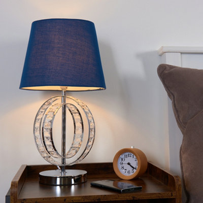 B&Q -  Rothwell Chrome Acrylic Jewel Double Hoop Design Table Lamp With Navy Blue Shade And Led Bulb