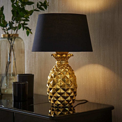 Valuelights Contemporary Pineapple Design Table Lamp In Gold Effect Finish With Black Tapered Shade from B&Q