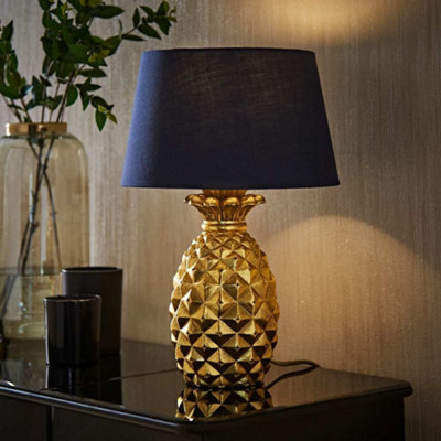 Valuelights Contemporary Pineapple Design Gold Effect Table Lamp With Navy Blue Shade from B&Q