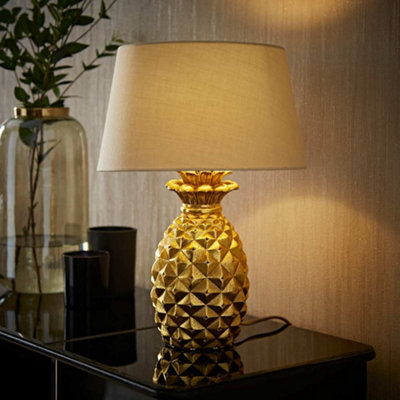 Valuelights Contemporary Pineapple Design Gold Effect Table Lamp With Beige Shade from B&Q