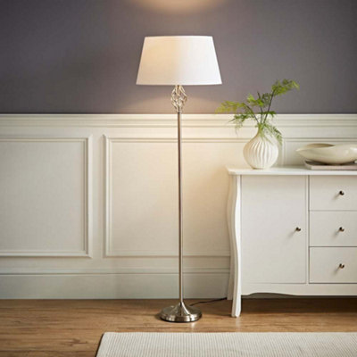 Valuelights Memphis Traditional Style Satin Nickel Barley Twist Floor Lamp With White Tapered Light Shade from B&Q