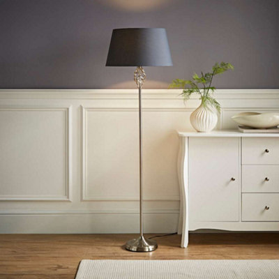 Valuelights Memphis Traditional Style Satin Nickel Barley Twist Floor Lamp With Grey Light Shade from B&Q