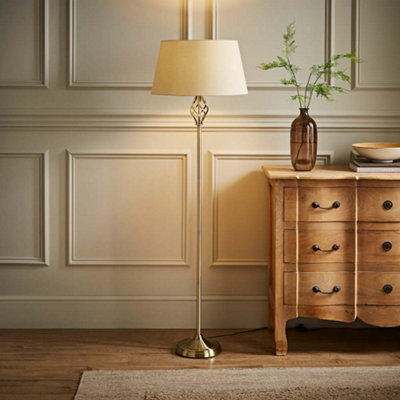 B&Q -  Memphis Traditional Style Antique Brass Barley Twist Floor Lamp With Beige Light Shade