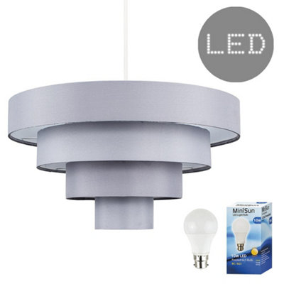 Valuelights Grey/White Ceiling Pendant Shade And B22 Gls Led 10W Warm 3000K Bulb