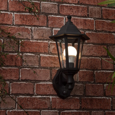 Valuelights Mayfair Black Outdoor Security Dusk To Dawn Ip44 Rated Wall Light Lantern With 6W Led Gls Bulb6500K Cool White from B&Q
