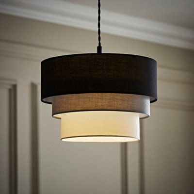 B&Q -  Aztec 3 Tier Black Fabric Ceiling Light Shade And Bulb (D)30Cm