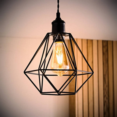 Valuelights Diablo Modern Geometric Black Metal Basket Cage Ceiling Light Shade And Bulb (D)21Cm from B&Q