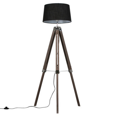 Valuelights Clipper Wood And Silver Chrome Tripod Floor Lamp With Black Tapered ShadeComplete With 6W Led Gls Bulb from B&Q