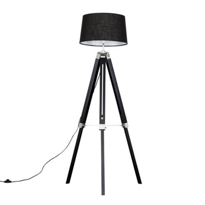 Valuelights Clipper Black Wood And Silver Chrome Tripod Floor Lamp With Black Tapered ShadeComplete With 6W Led Gls Bulb from B&Q