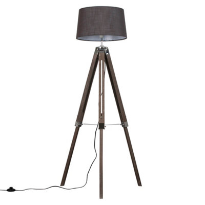 Valuelights Clipper Wood And Silver Chrome Tripod Floor Lamp With Grey Tapered ShadeComplete With 6W Led Gls Bulb In Warm White from B&Q