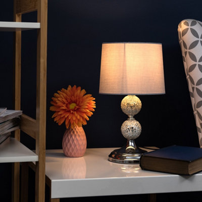 Valuelights Harmony Pair Of Harmony Chrome And Mosaic Crackle Glass Table Lamps With Shade Grey