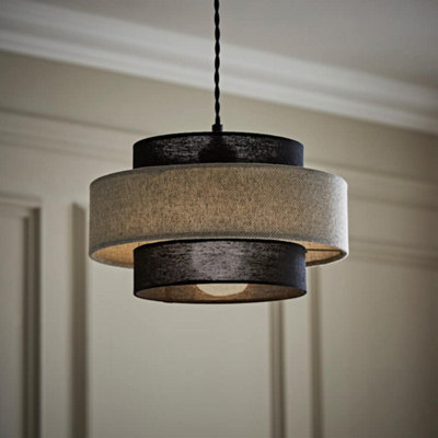 Valuelights Weaver Black/grey Herringbone Ceiling Lamp Shade And Bulb from B&Q