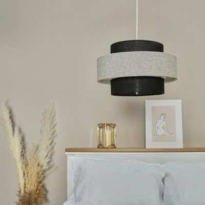 Values Weaver Pair Of Modern Ceiling Pendant Shades In And Herringbone Finish Light/Black/Grey