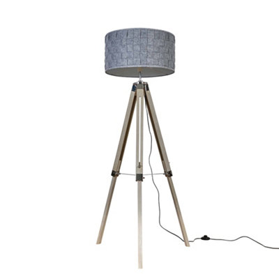 Valuelights Silver/Grey Clipper Distressed Wood And Chrome Tripod Floor Lamp With Felt Weave Design Shade