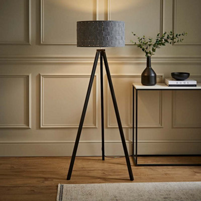 Valuelights Barbro Black Tripod Floor Lamp With Felt Weave Shade from B&Q