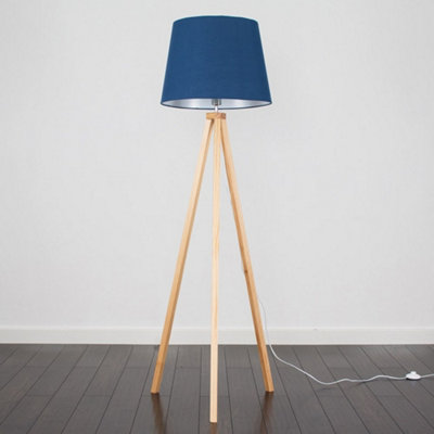 Valuelights Barbro Natural Tripod Floor Lamp With Navy Tapered Shade And Bulb from B&Q